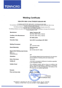 EN 1090-2:2018 Welding Certificate — Steel Constructions